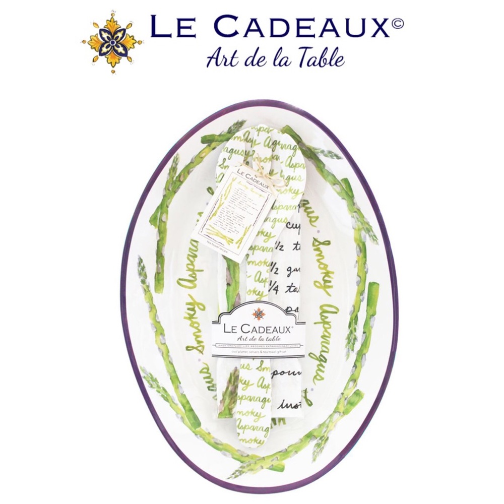 Le Cadeaux Smokey Asparagus Tea Towel & Salad Server Gift Set